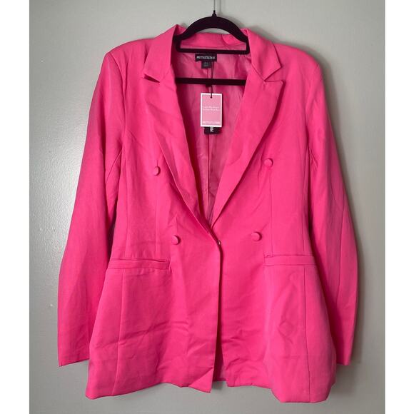NWT PRETTYLITTLETHING BLAZER JACKET 8 PINK DOUBLE BREASTED BUBBLEGUM HOT PINK - Picture 1 of 15